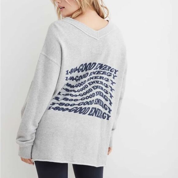 Aerie oversized off the shoulder v neck women's sweatshirt size medium - Picture 2 of 14